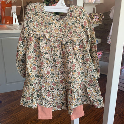 Natural Fall Floral Smocked Ruffle Tiered Dress And Legging - Breckenridge Baby