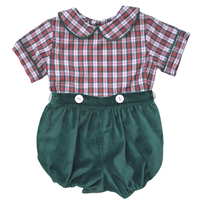 Banks Button-On Bubble in Pineville Plaid and South End Spruce Velvet - Breckenridge Baby