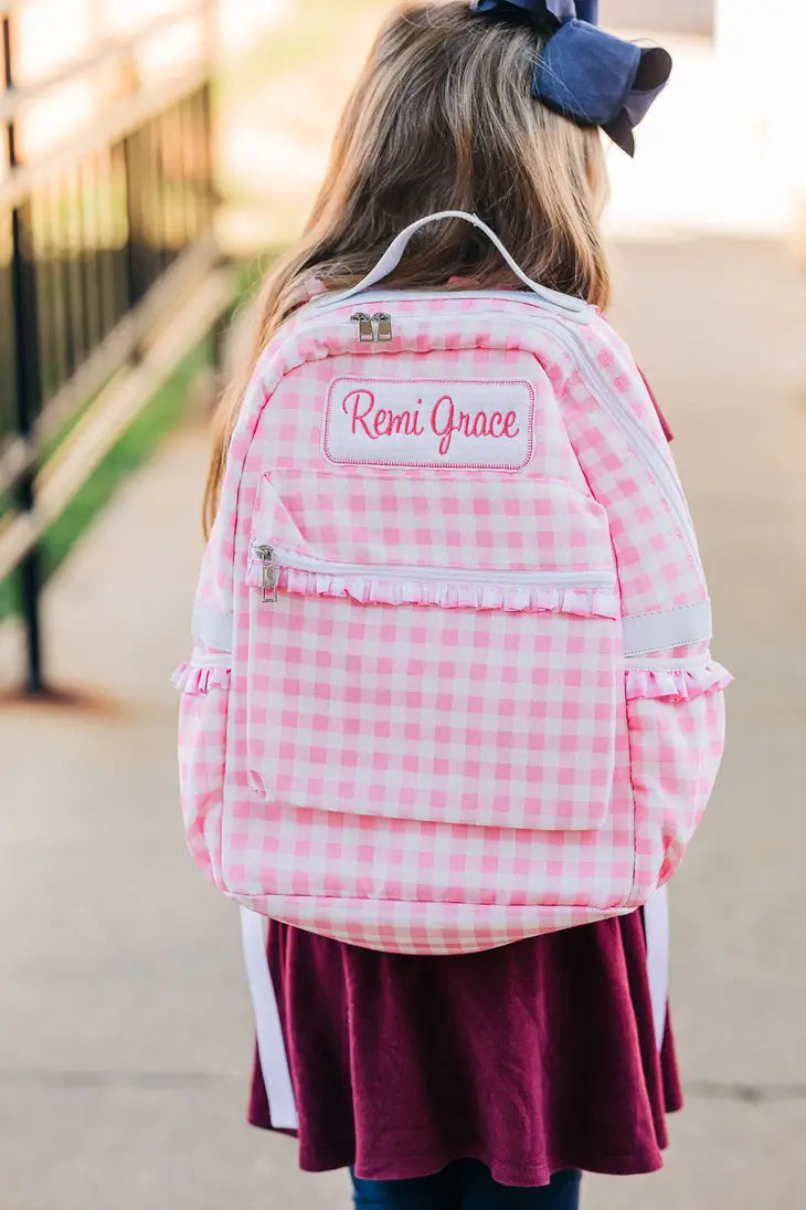 Pink Gingham Ruffles Backpack - Breckenridge Baby