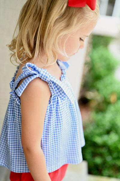 Girls Tie Top, Blue Gingham - Breckenridge Baby