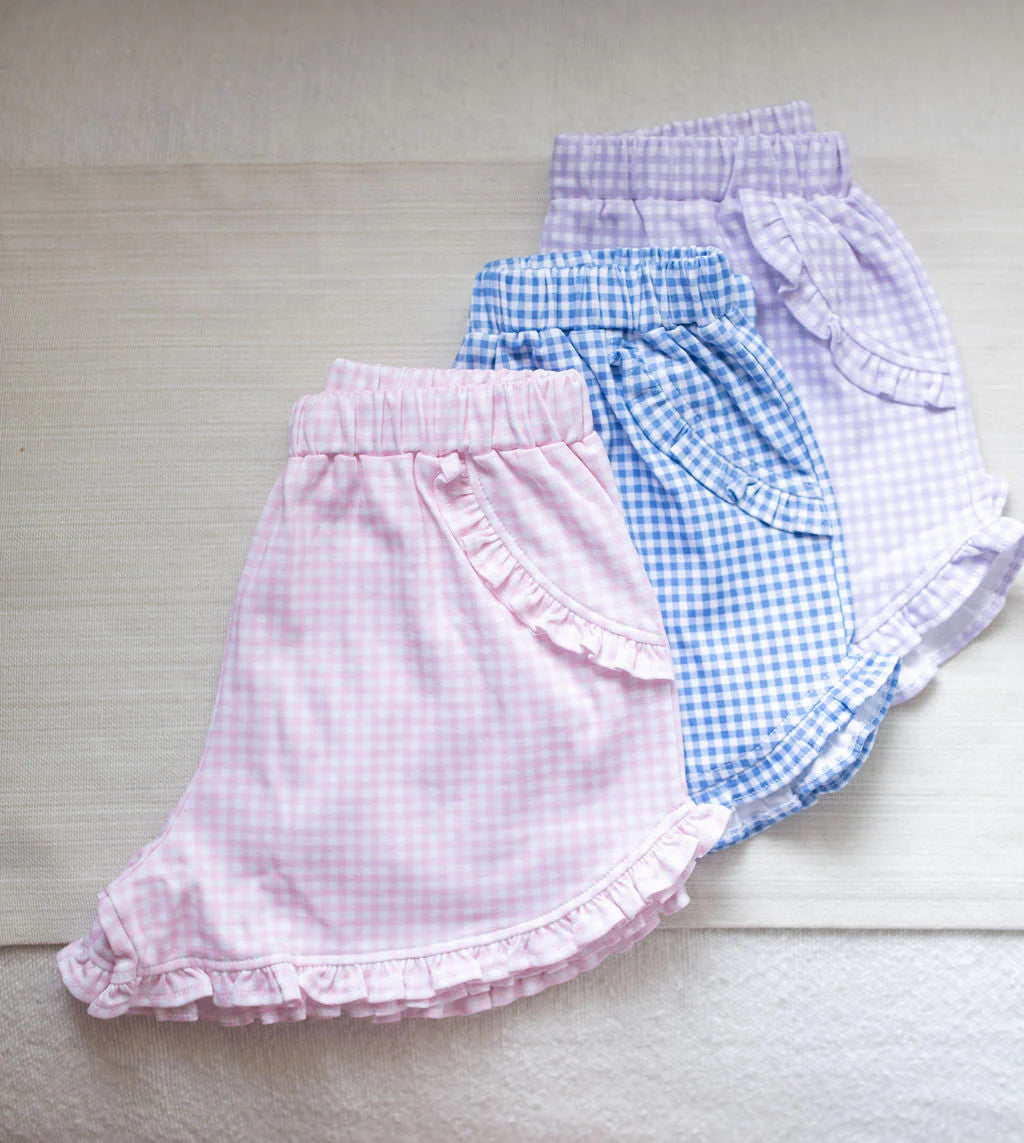 Kinley Ruffled Shorts, Lavender Gingham - Breckenridge Baby