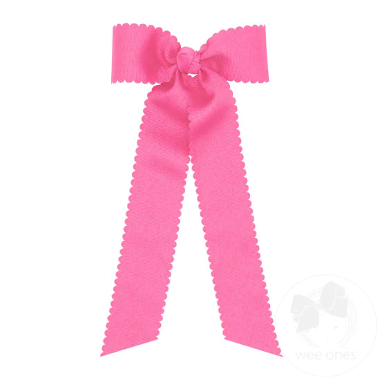 Medium Grosgrain Bowtie with Scalloped Edges and Streamer Tails - Hot Pink - Breckenridge Baby