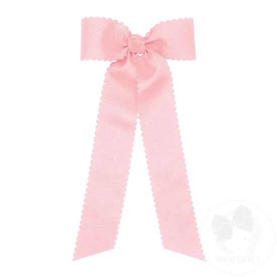 Medium Grosgrain Bowtie with Scalloped Edges and Streamer Tails - Light Pink - Breckenridge Baby