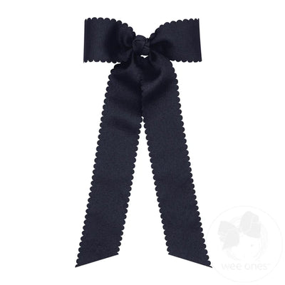 Medium Grosgrain Bowtie with Scalloped Edges and Streamer Tails - Navy - Breckenridge Baby