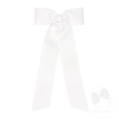 Medium Grosgrain Bowtie with Scalloped Edges and Streamer Tails - White - Breckenridge Baby