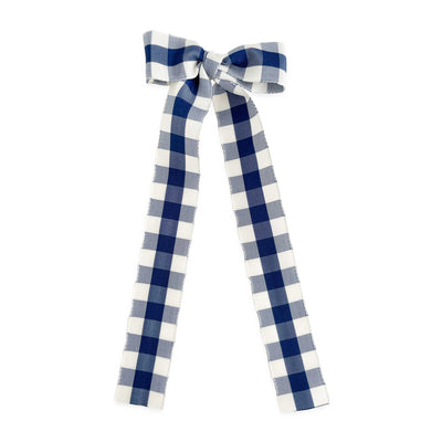 Long Tail Gingham Taffeta Bow - Navy Blue - Breckenridge Baby