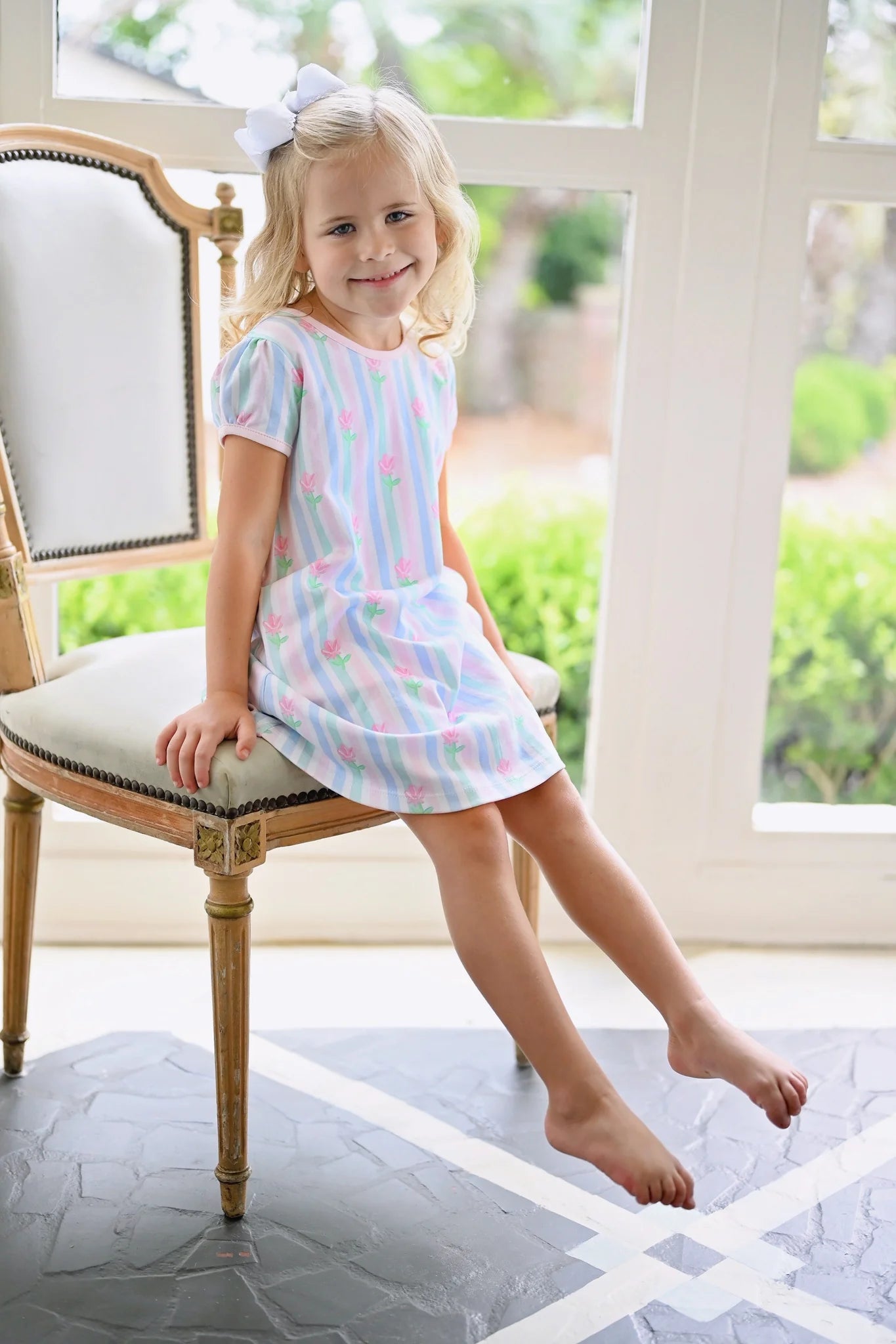Knit Play Dress, Floral Pastel Stripe - Breckenridge Baby