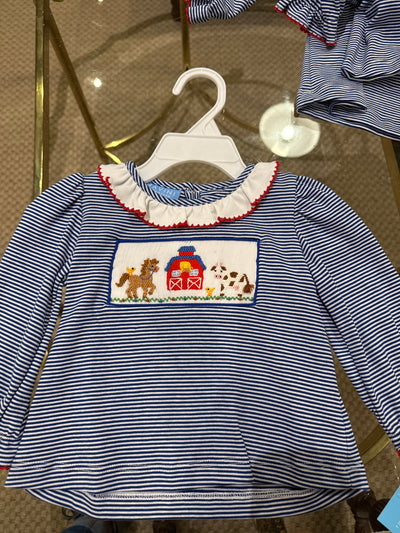 Royal Blue Striped Ruffle Shirt - Farm - Breckenridge Baby