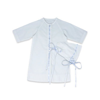 Newborn Original Daygown Set - Blessings White Batiste, Blue - Breckenridge Baby