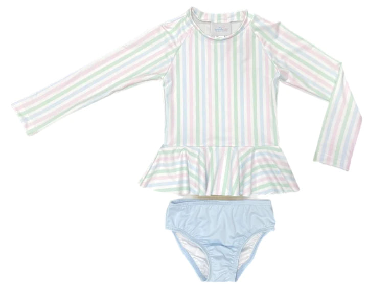 Poppy Peplum Rash Guard Set - Pastel Stripe - Breckenridge Baby