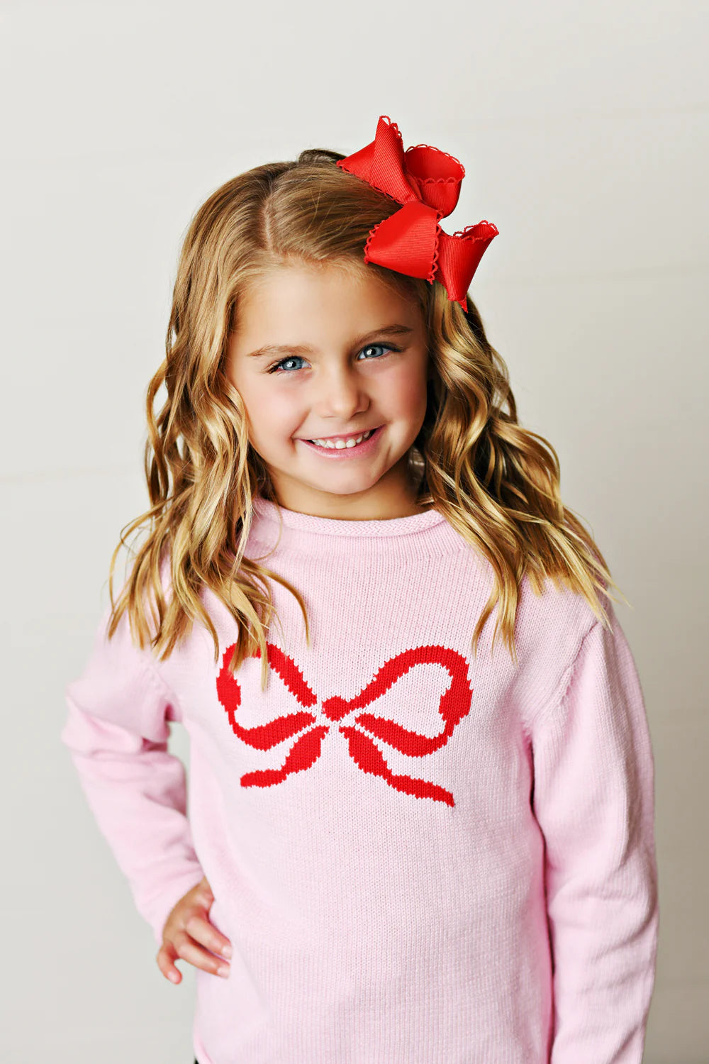 PINK W/ RED BOW HOLIDAY GIRL SWEATER