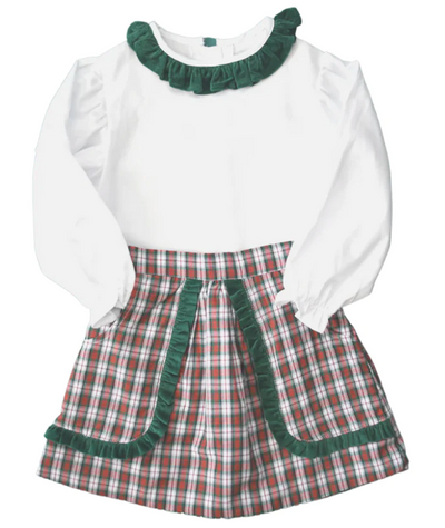 Sally Ruffle Pocket Skirt Set, Pineville Plaid and South End Spruce Velvet - Breckenridge Baby