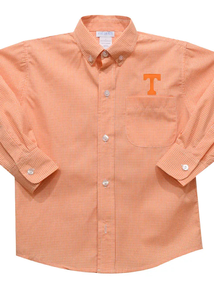 Tennessee Embr. Orange Gingham Long Sleeve Shirt - Breckenridge Baby