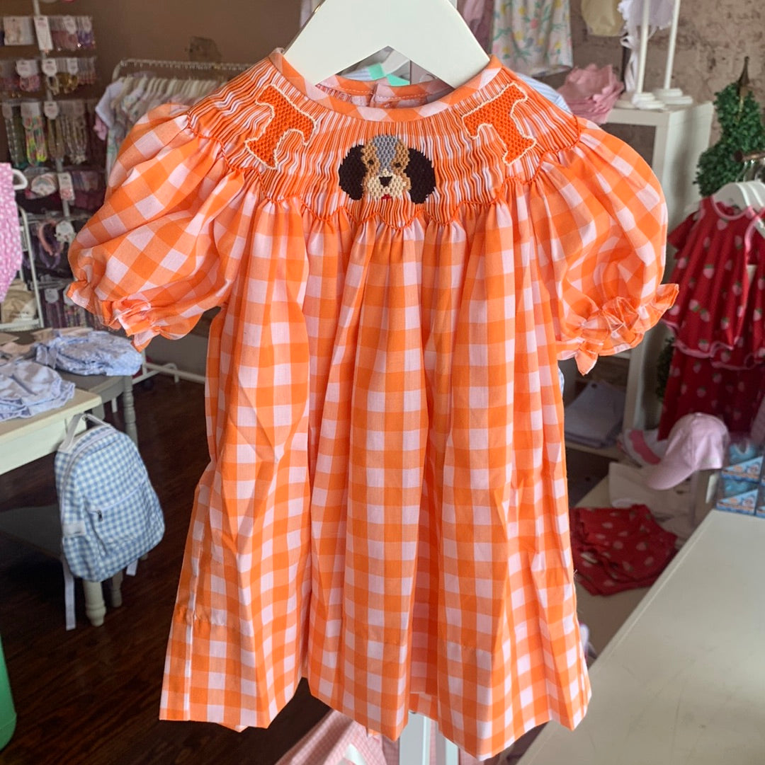 Smocked Bishop Dress - Orange/White - Breckenridge Baby