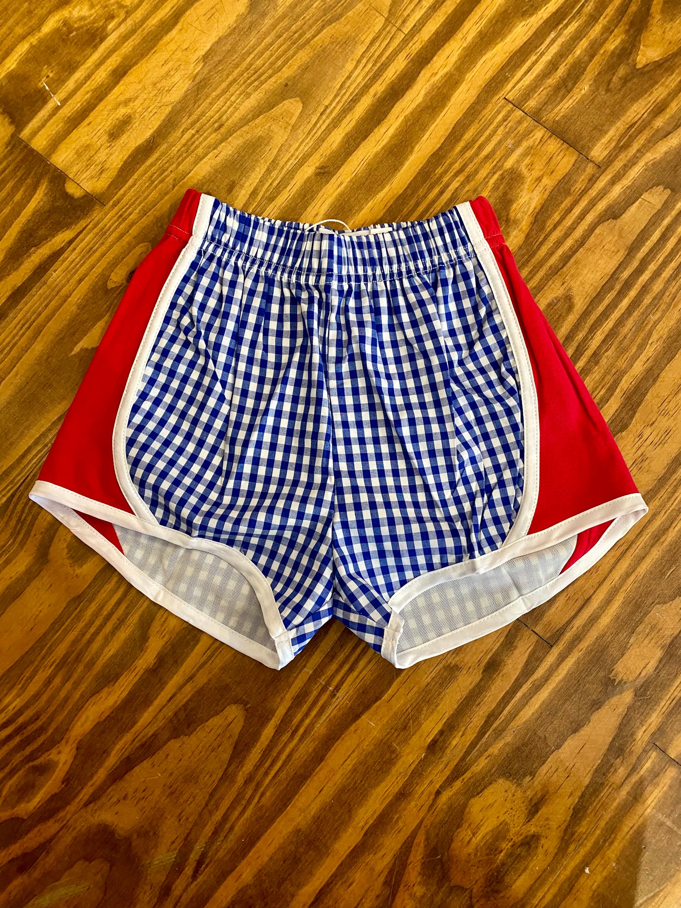 Red/Blue Gingham Game Day Wind Shorts - Breckenridge Baby