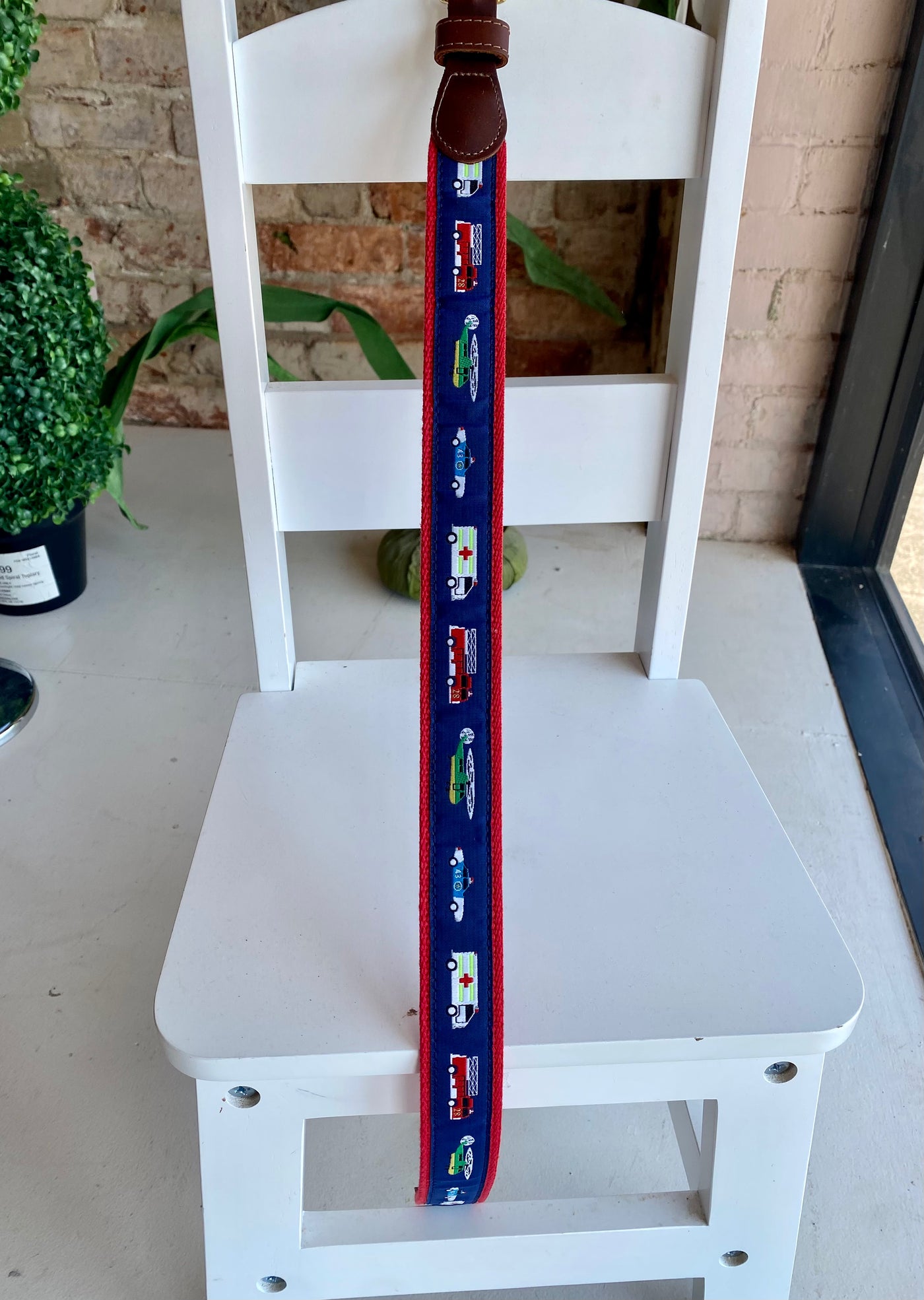 Cotton Web Belt with Leather Tabs & Ribbon - Emergency Vehicle - Breckenridge Baby