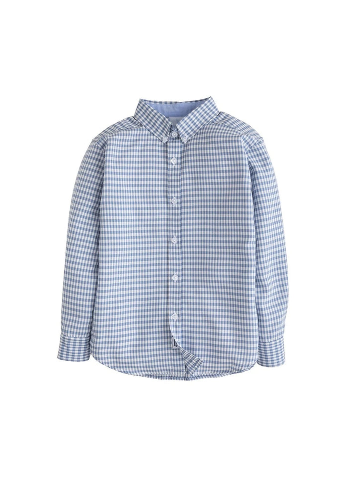 Button Down Shirt - Gray Blue Gingham - Breckenridge Baby