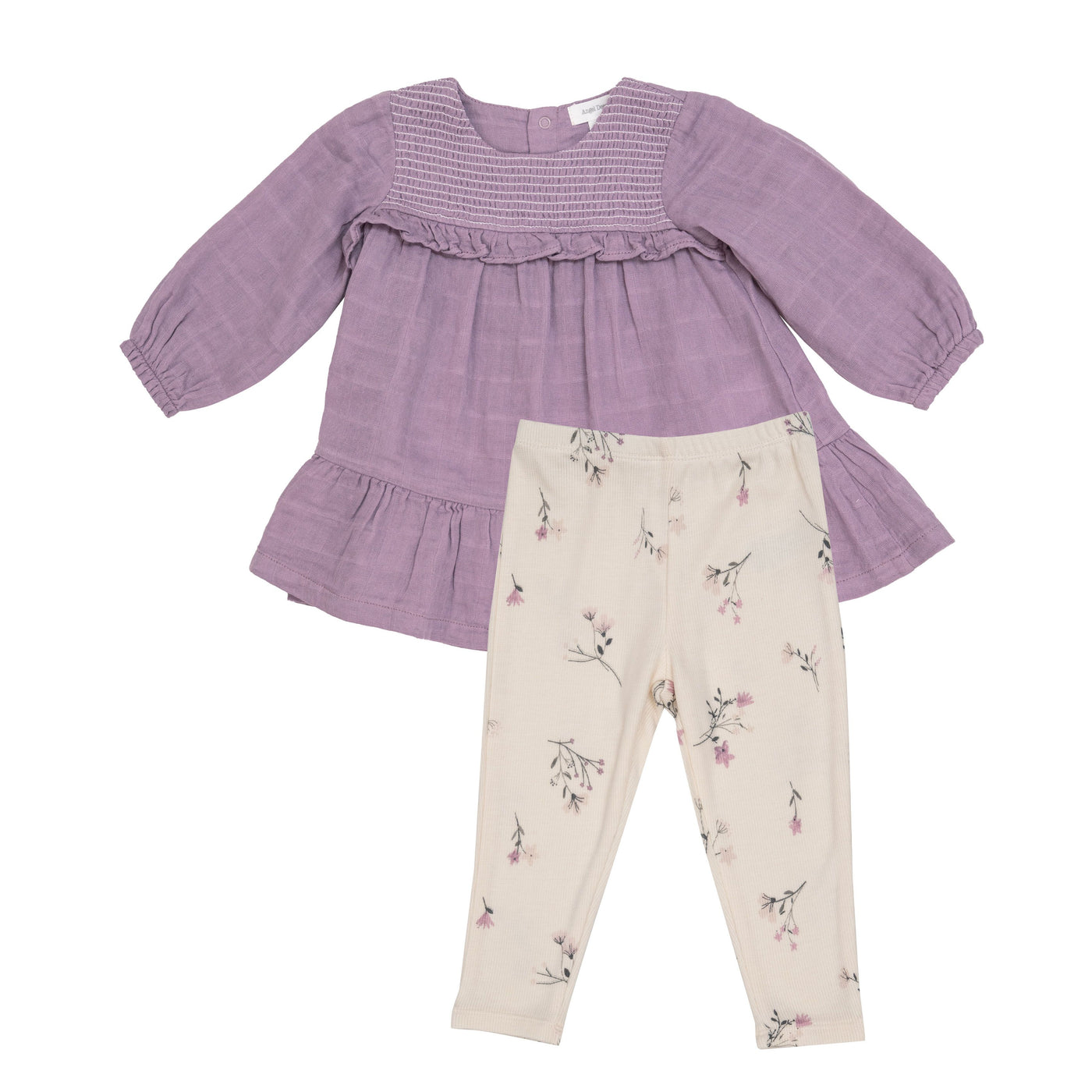 Lavender Mist Solid Smocked Ruffle Dress And Rib Legging - Breckenridge Baby