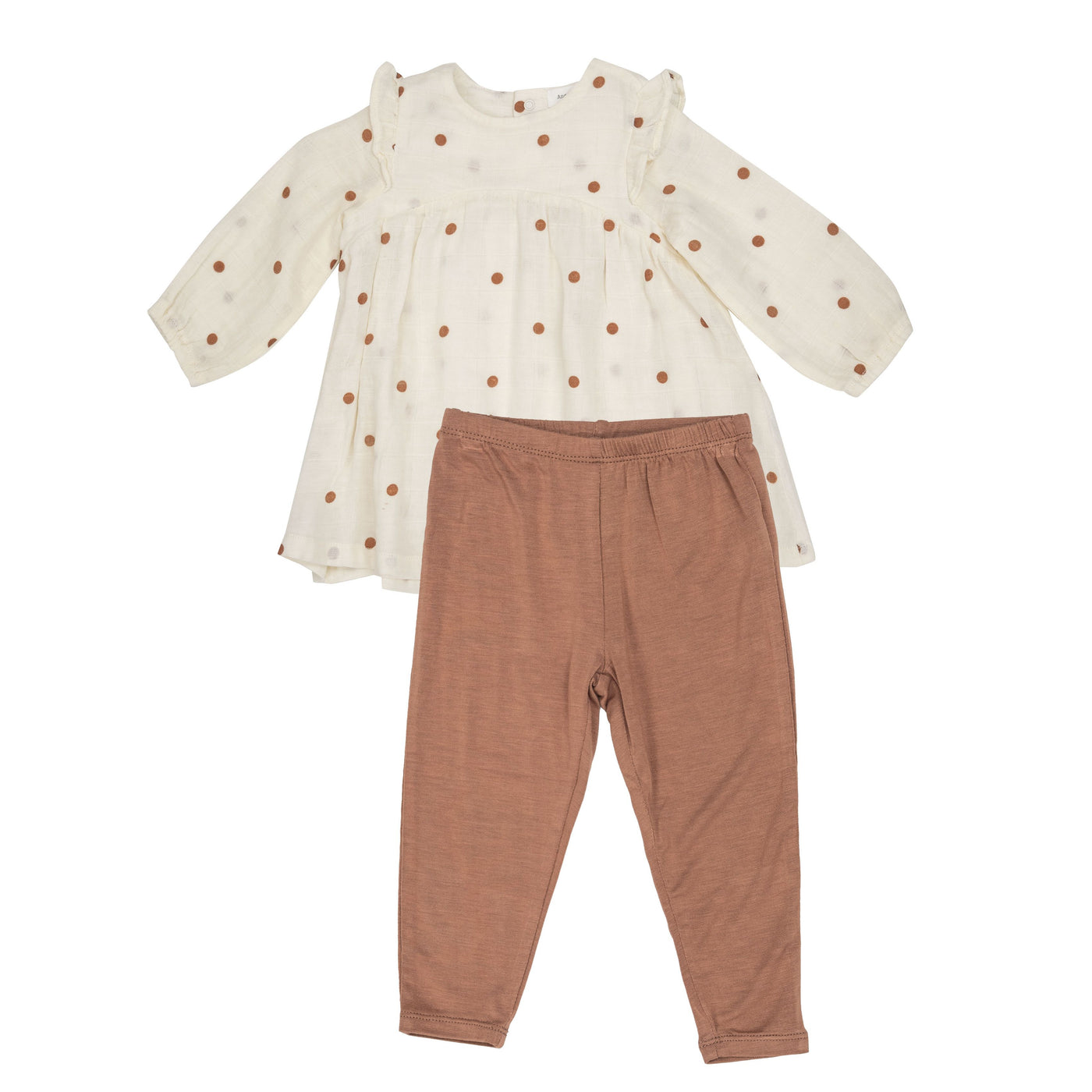 Cashew Polka Dot Shoulder Ruffle Dress And Rib Legging - Breckenridge Baby