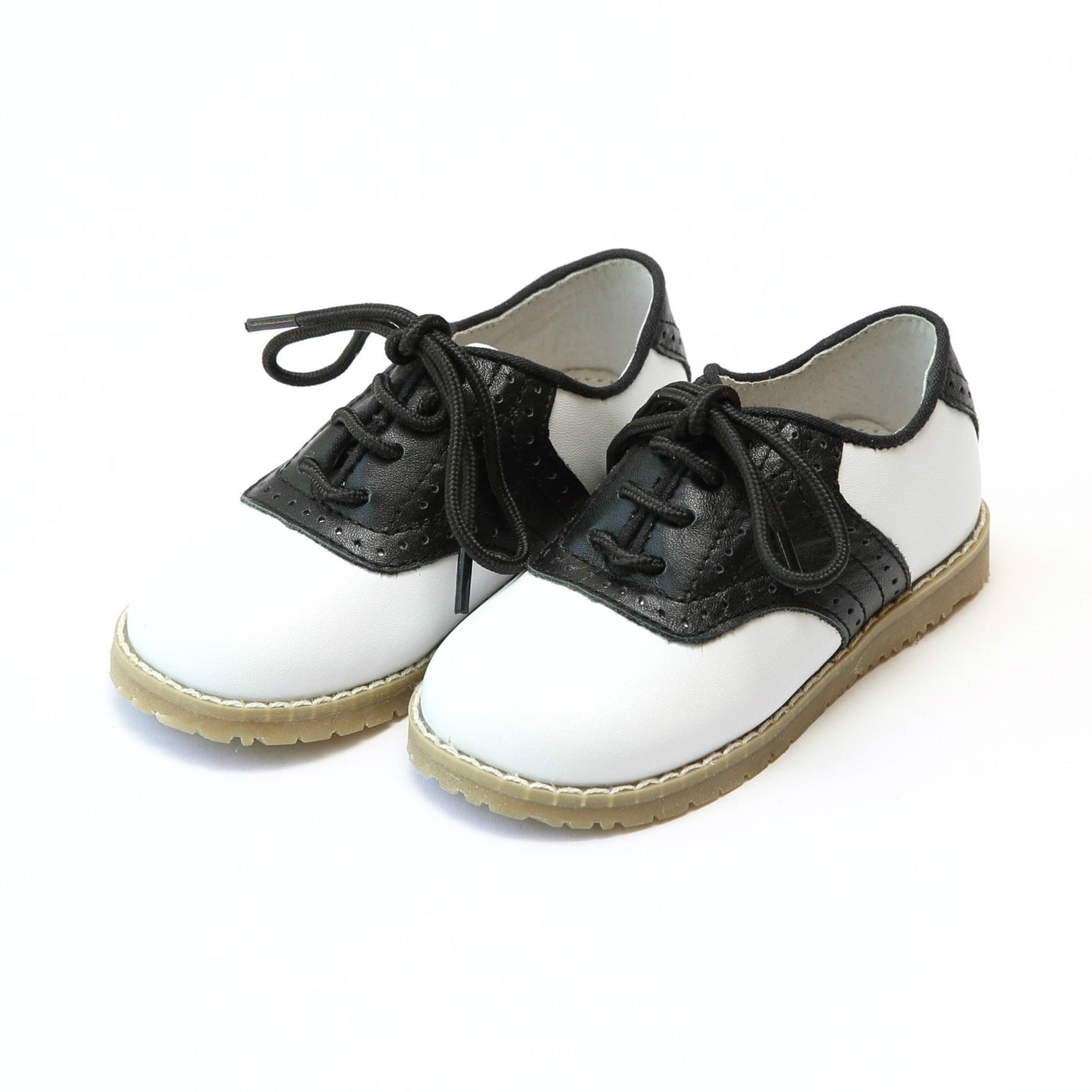 L'amour Luke Two Tone Leather Saddle Shoe - White with Black - Breckenridge Baby