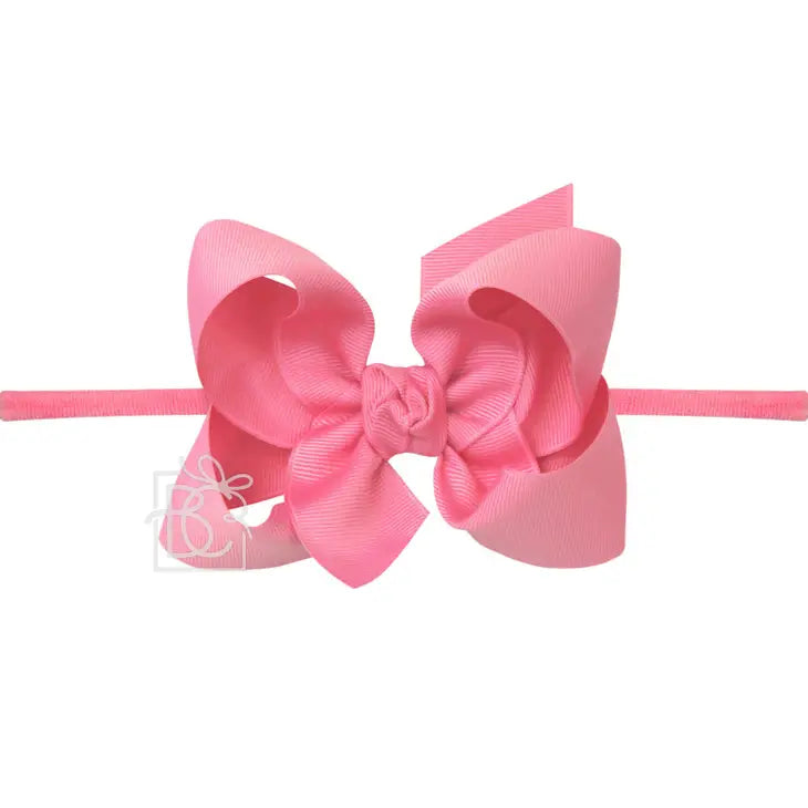 1/4" Pantyhose Headband W/Signature Grosgrain Bow - Hot Pink (4.5" Large) - Breckenridge Baby