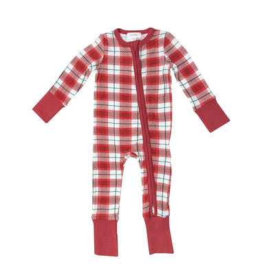 Holiday Red Plaid 2 Way Zipper Footie - Breckenridge Baby