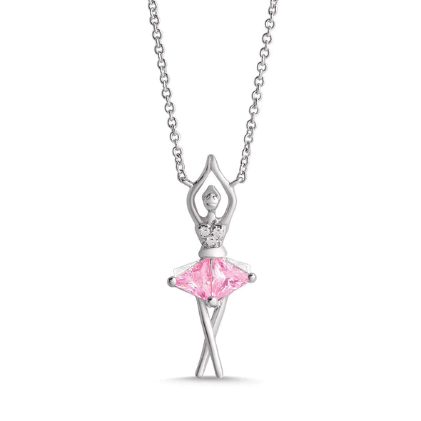 Pink & White CZ Ballerina Necklace in Sterling Silver - Breckenridge Baby