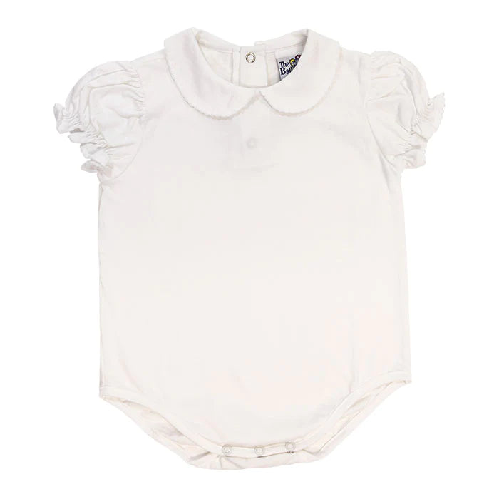 White Knit/White Trim Knit Girls Short Sleeve Onesie - Breckenridge Baby