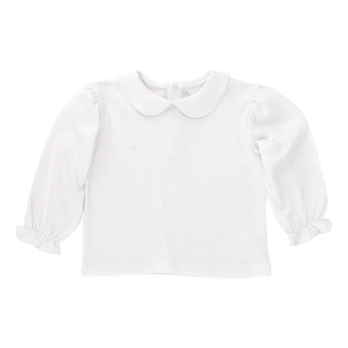 White Knit Girls Long Sleeve Shirt with Button Back - Breckenridge Baby