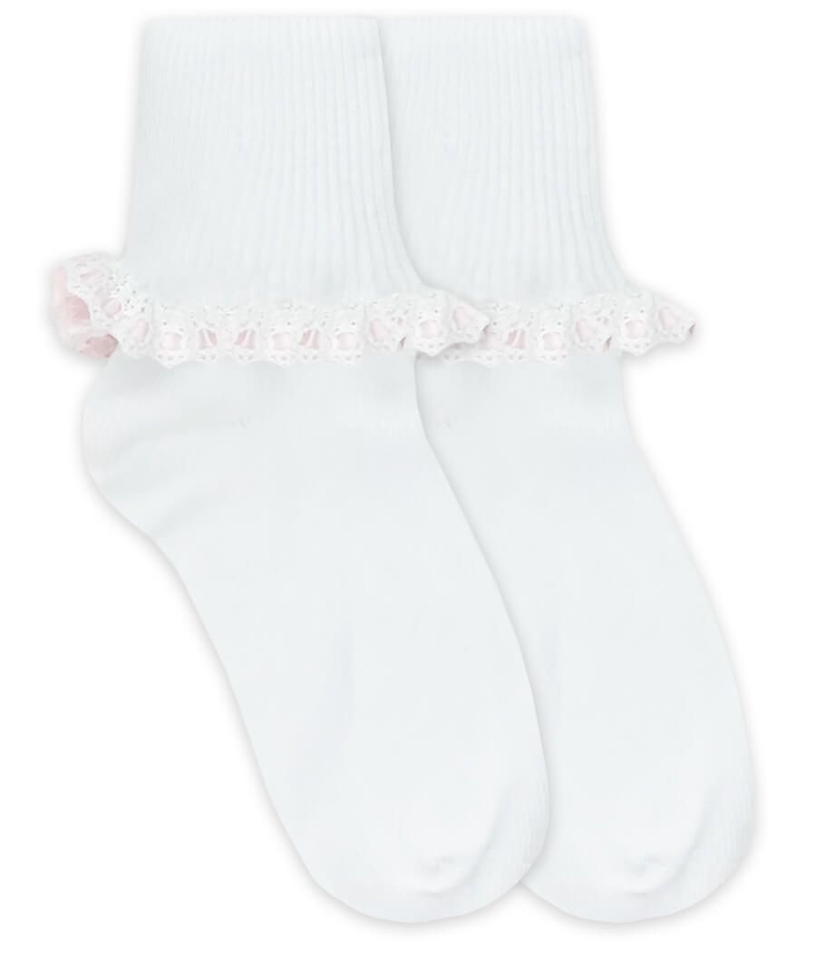 Cluny & Satin Lace Socks - White/Pink (2125) - Breckenridge Baby