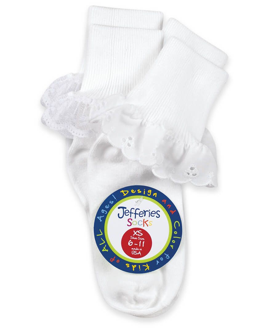 Jefferies Socks Sisters Eyelet & Fancy Lace Turn Cuff Socks 2 Pair Pack (2152) - Breckenridge Baby