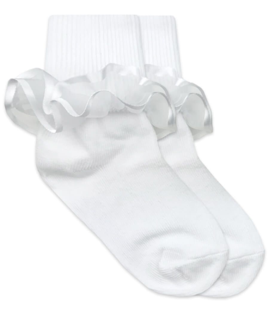 Jefferies Socks Frilly Ruffle Lace Turn Cuff Socks (2177) - White - Breckenridge Baby