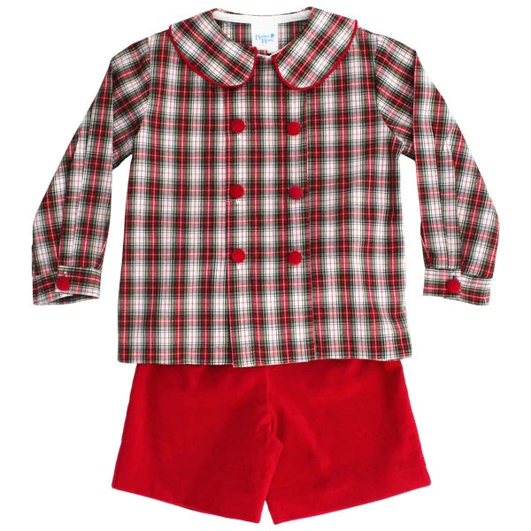 Red Cord Winter Plaid Dressy Short Set - Breckenridge Baby