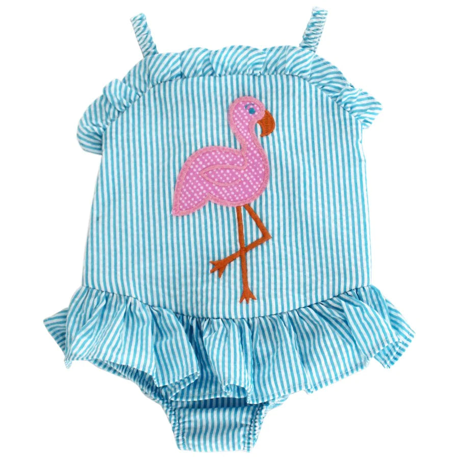Fancy Flamingo - Girls One Piece Ruffle Swim - Breckenridge Baby