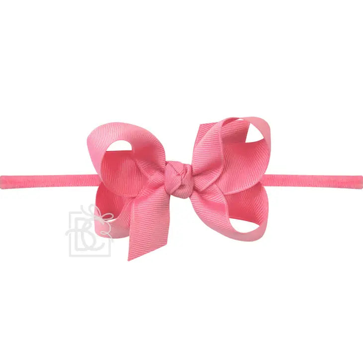 1/4" Pantyhose Headband W/Signature Grosgrain Bow - Hot Pink (3.5" Medium) - Breckenridge Baby