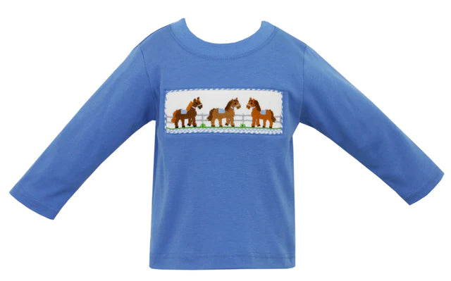 Blue Knit Boy's Shirt - Ponies - Breckenridge Baby