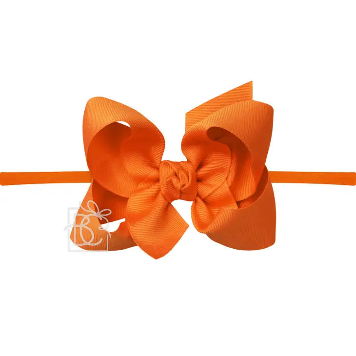 1/4" Pantyhose Headband W/Signature Grosgrain Bow - Orange (4.5" Large) - Breckenridge Baby