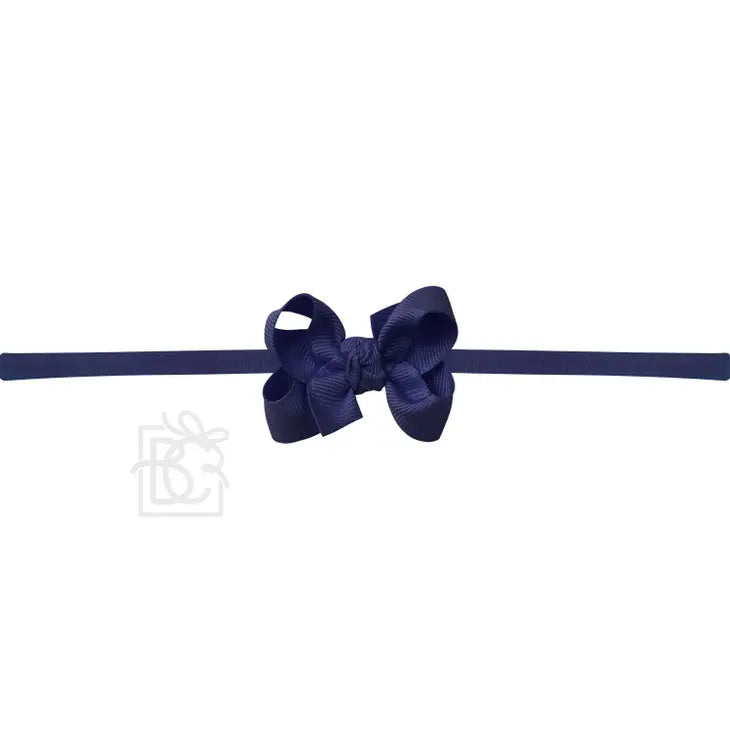 1/4" Pantyhose Headband W/Signature Grosgrain Bow - Navy (2" Toddler) - Breckenridge Baby