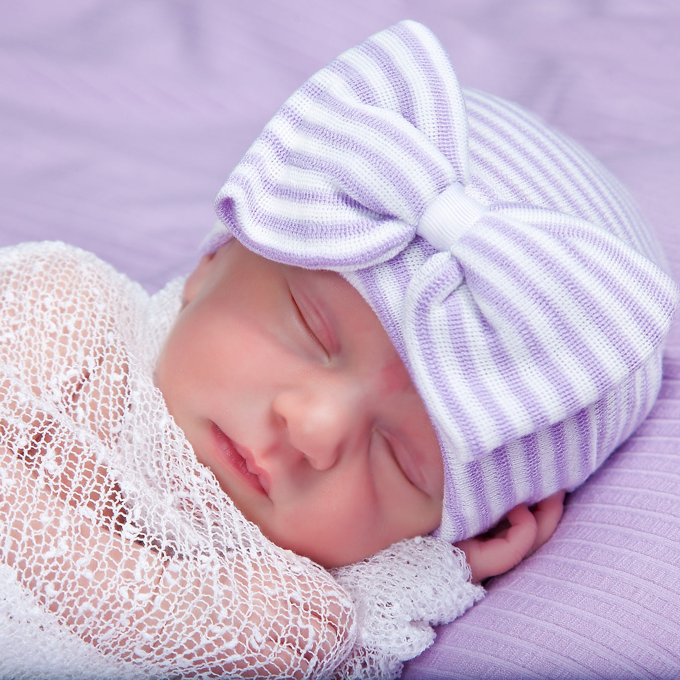 Stella Purple and White Striped Hat Newborn Girls - Breckenridge Baby