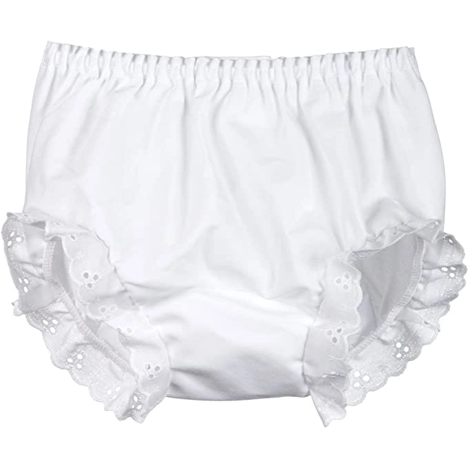 White Double Seated Panty - Diaper Cover  White Eyelet Trim - Breckenridge Baby