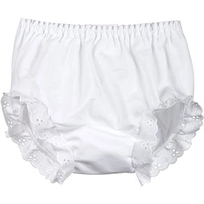 White Double Seated Panty - Diaper Cover  White Eyelet Trim - Breckenridge Baby