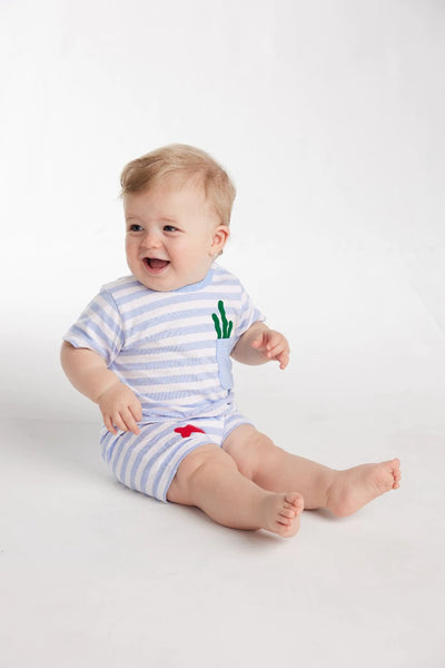 Embroidered Pocket Romper - Fishies - Breckenridge Baby
