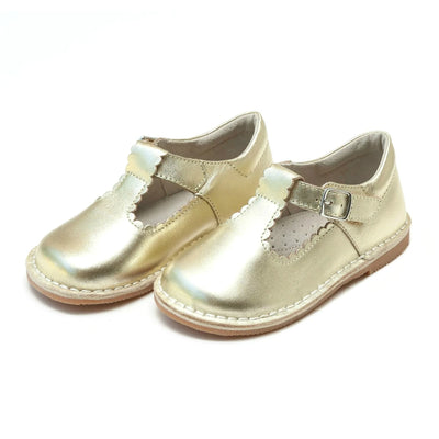 Selina Scalloped T-Strap Stitch Down Mary Jane - Gold - Breckenridge Baby