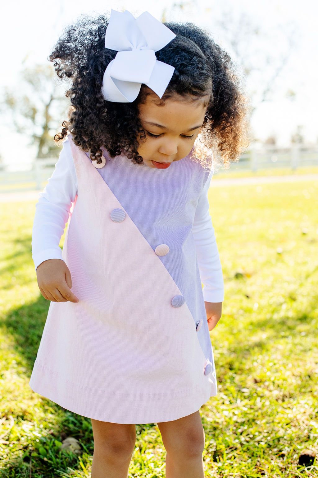 Blake Button Corduroy Dress - Palm Beach Pink Stripe/Lauderdale Lavender - Breckenridge Baby