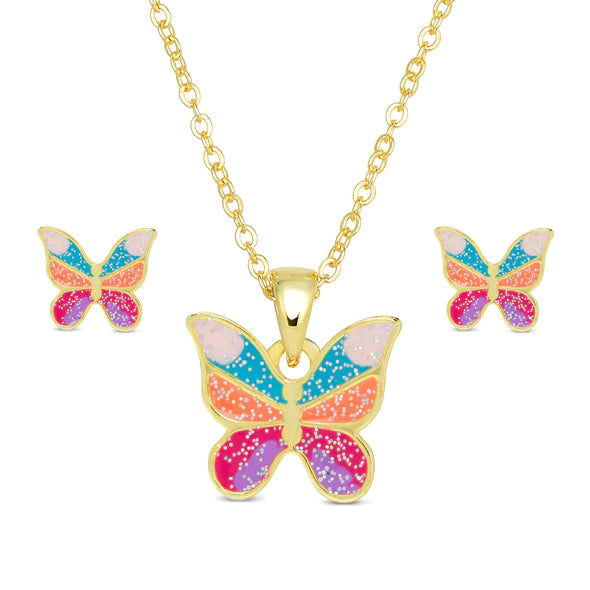 Glitter Butterfly Necklace and Earrings Set - Breckenridge Baby