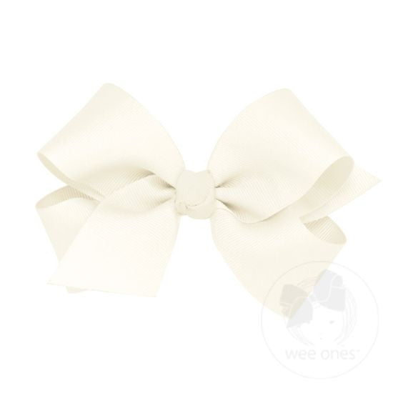Medium Classic Grosgrain Hair Bow (Knot Wrap) - Antique White - Breckenridge Baby