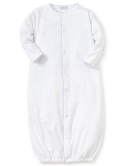 New Kissy Dots Print Converter Gown - Size SM White w/ Light Blue - Breckenridge Baby