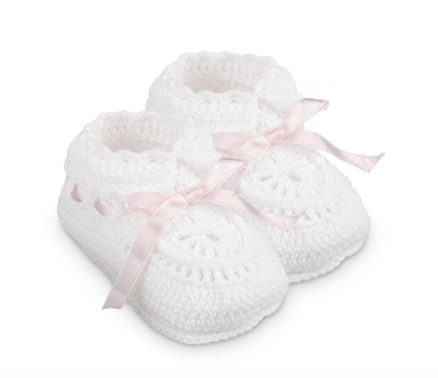 Jefferies Socks Hand Crochet Ribbon Bootie (Available in white, pink or blue) - 2681 - Breckenridge Baby