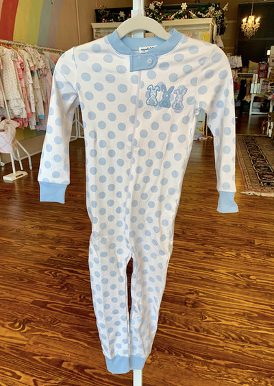 Bunny Trio Applique Zipped Pajama - Blue - Breckenridge Baby