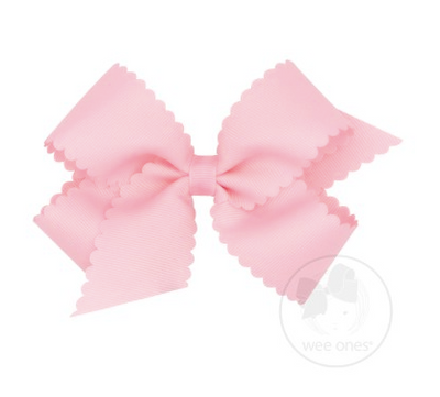 Medium Scalloped Edge Grosgrain Bow - Light Pink - Breckenridge Baby